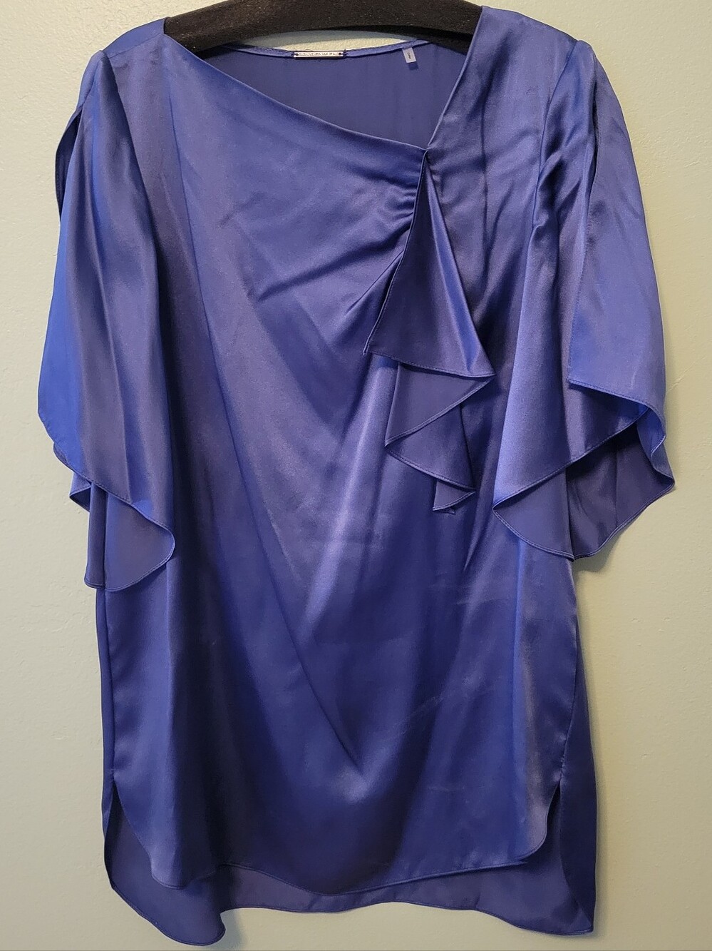 Elie Tahari Sapphire Blue Ruffle Flutter Sleeve Blouse
